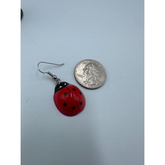 3/$30 Ladybug Dangle Earrings Red Black Spotted Insect Motif Novelty 1.5" - Picture 7 of 9